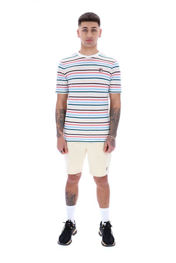 Fila Vara Engineered Stripe Men's T-Shirts - White/Multicolor,NZ 485-2519